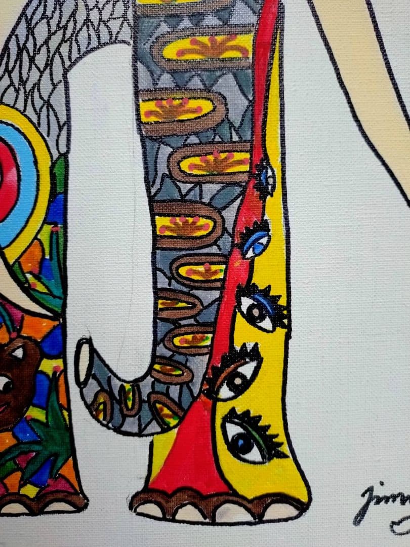 【F6号】ジミー大西【アフリカ】手描き作品/サイン有/油彩/アクリル/絵画/額縁