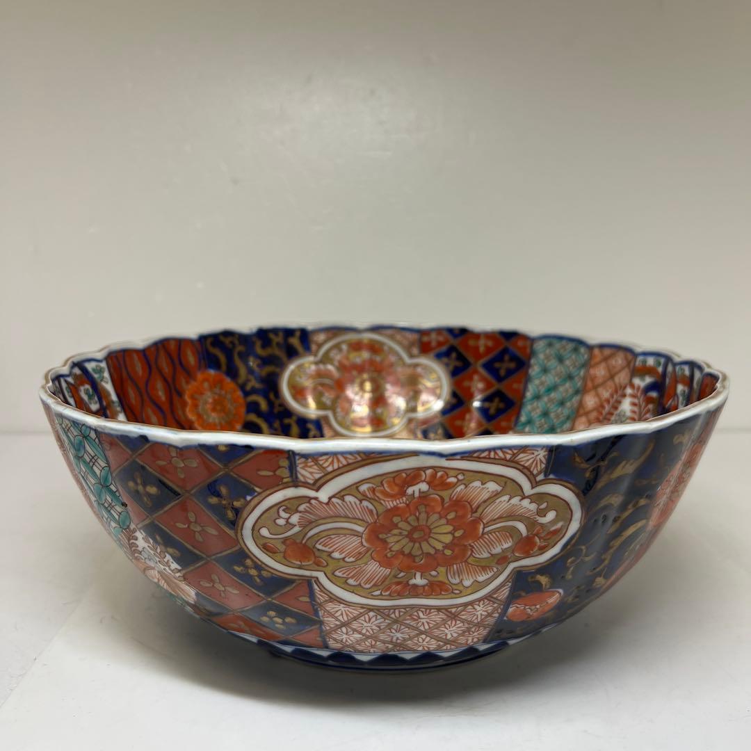 専用　古伊万里　染錦　菊割大鉢　幅約30.7㎝　タサオ　東さ8-0119①