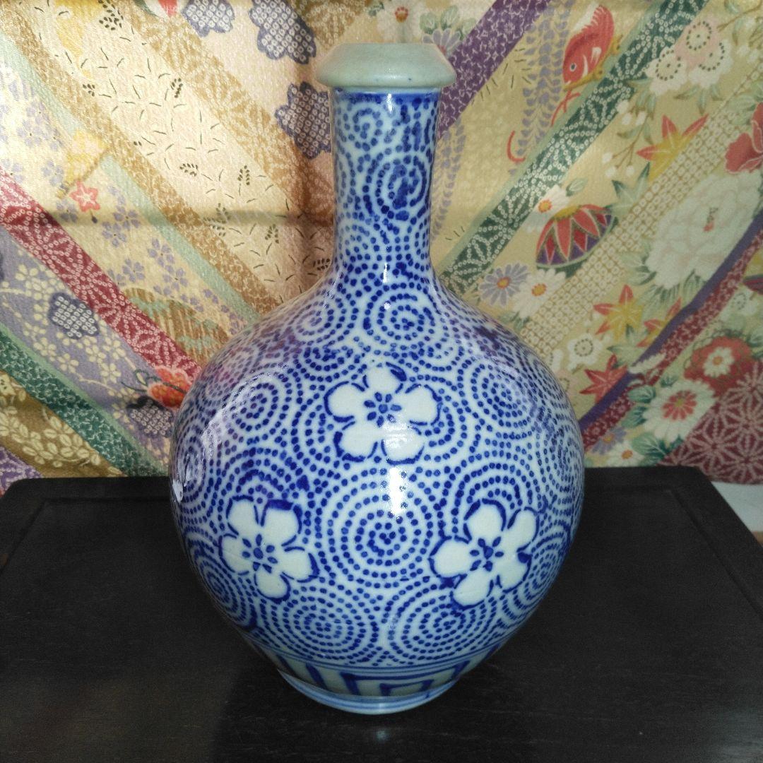 NO381 会津本郷焼　徳利　印版　花紋唐草　明治時代