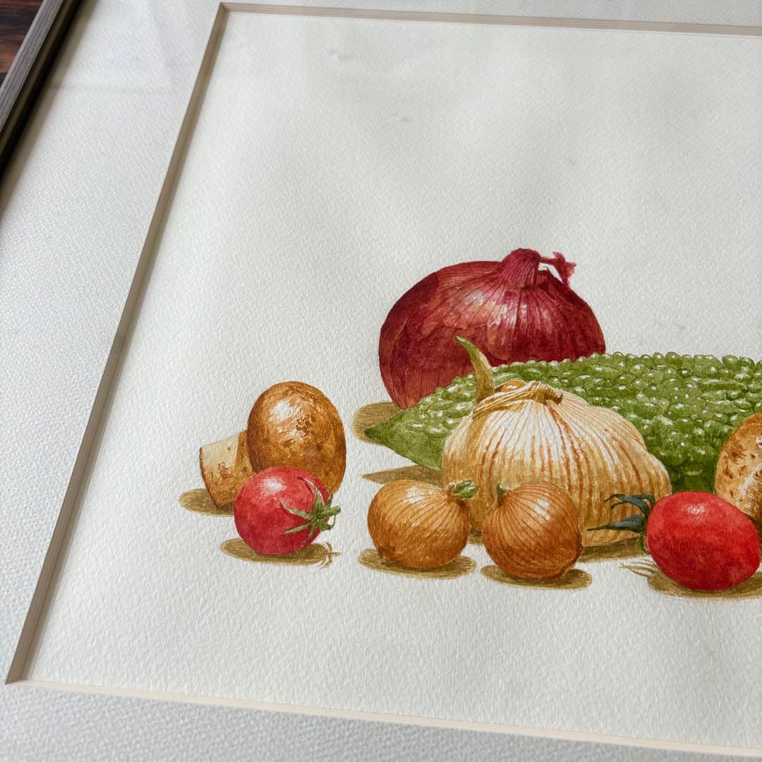 岩戸敏彦「レイシとマッシュルーム」水彩 額装 F