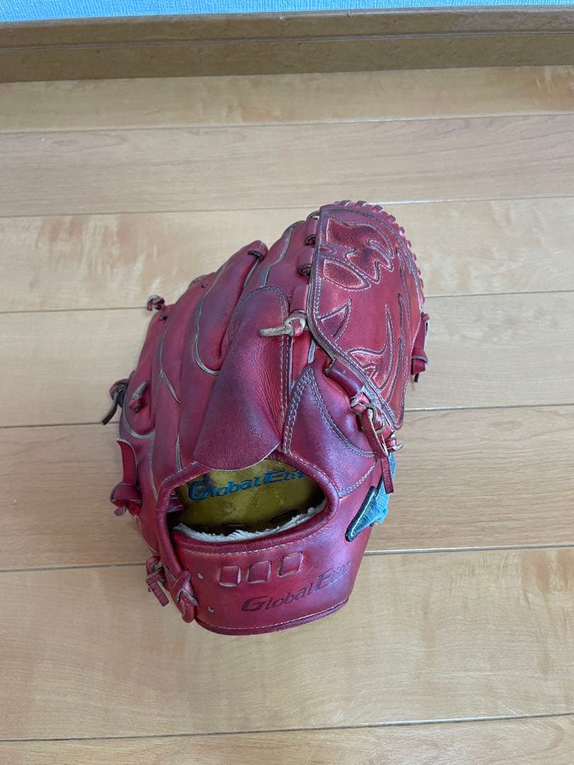 絵*チ様 ミズノ　グローバルエリート 赤 グローブ 投手用　ダイバーシティブルー