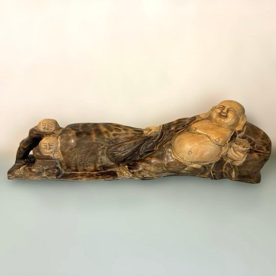 木製アートオブジェ 布袋様　彫刻 置物　縁起物 七福神