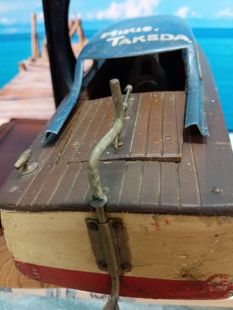 稀少レア１９５０年（昭和２５年５月）旧家蔵出木製全長４３センチ船模型当時物