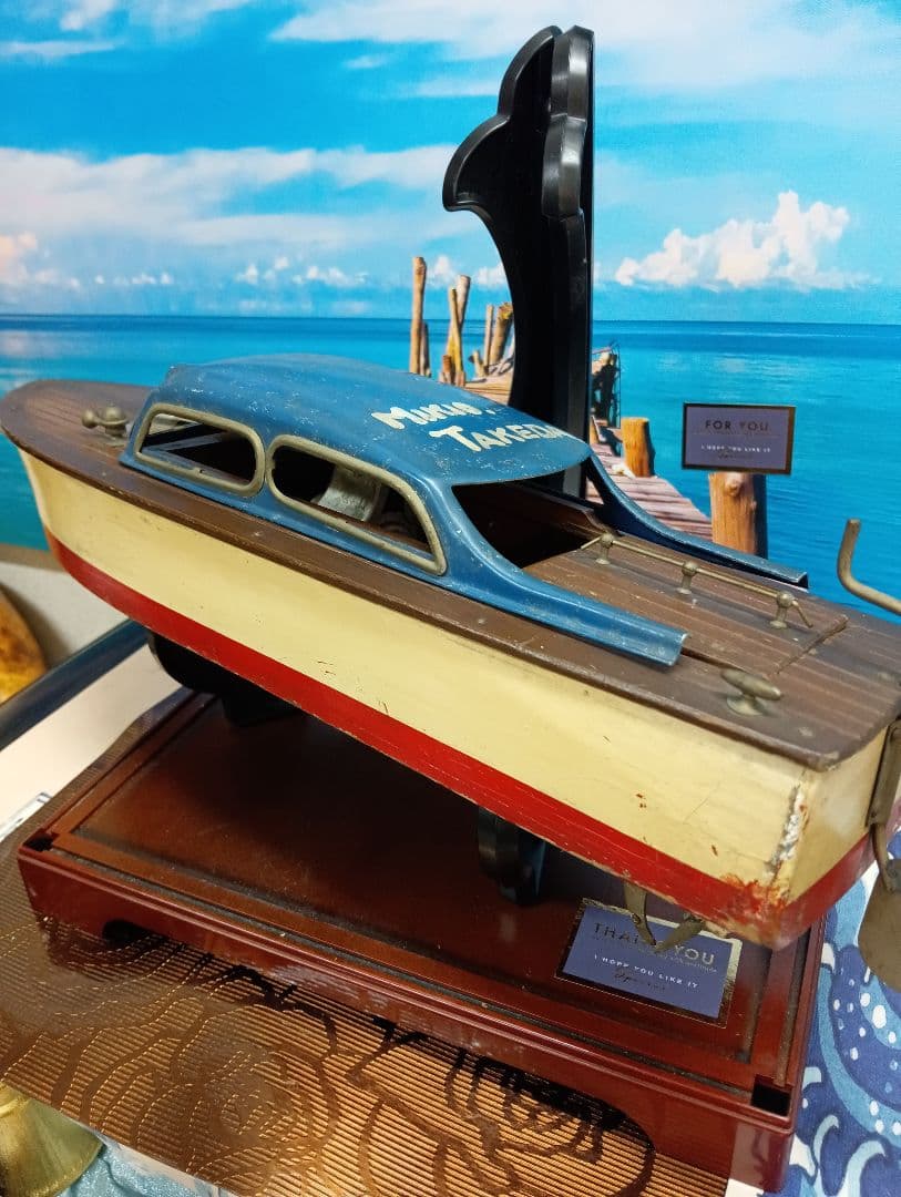 稀少レア１９５０年（昭和２５年５月）旧家蔵出木製全長４３センチ船模型当時物