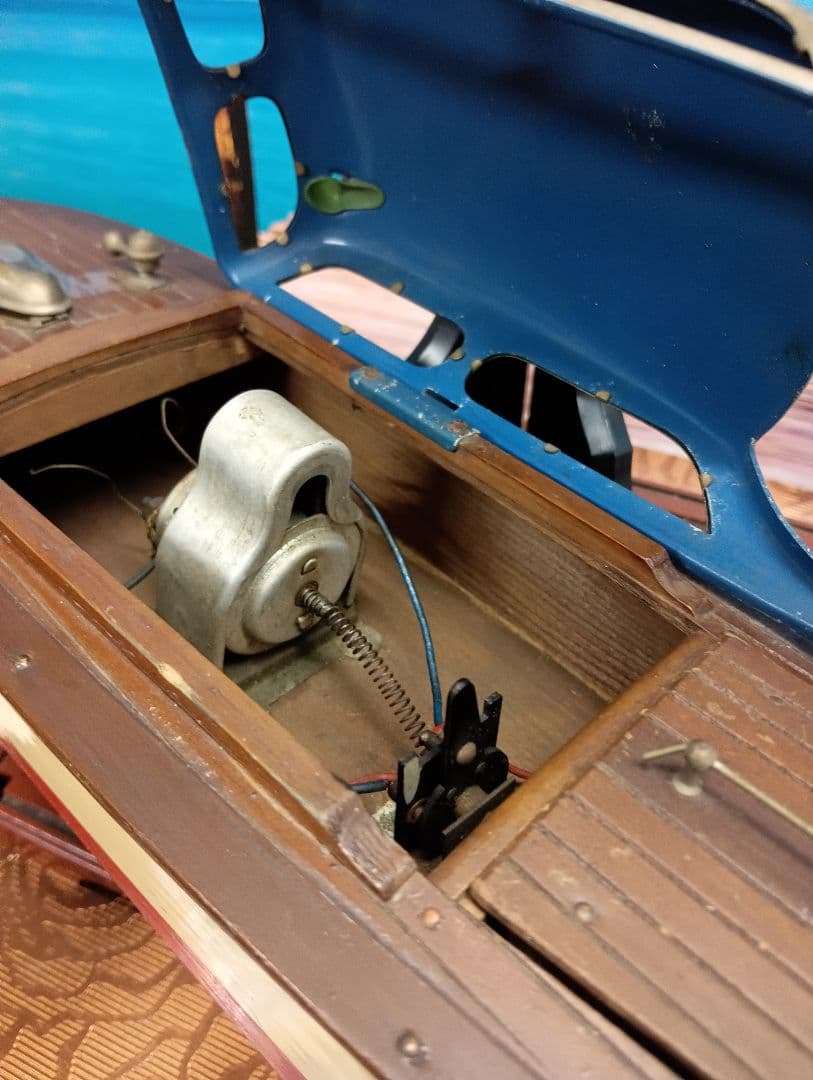 稀少レア１９５０年（昭和２５年５月）旧家蔵出木製全長４３センチ船模型当時物