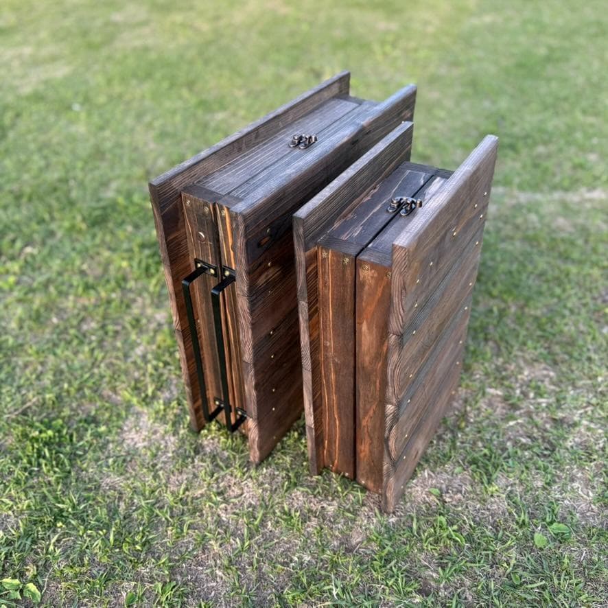 キャンプテーブル 折りたたみ 幅84cm ローテーブル室内兼用 アイアンバー付き