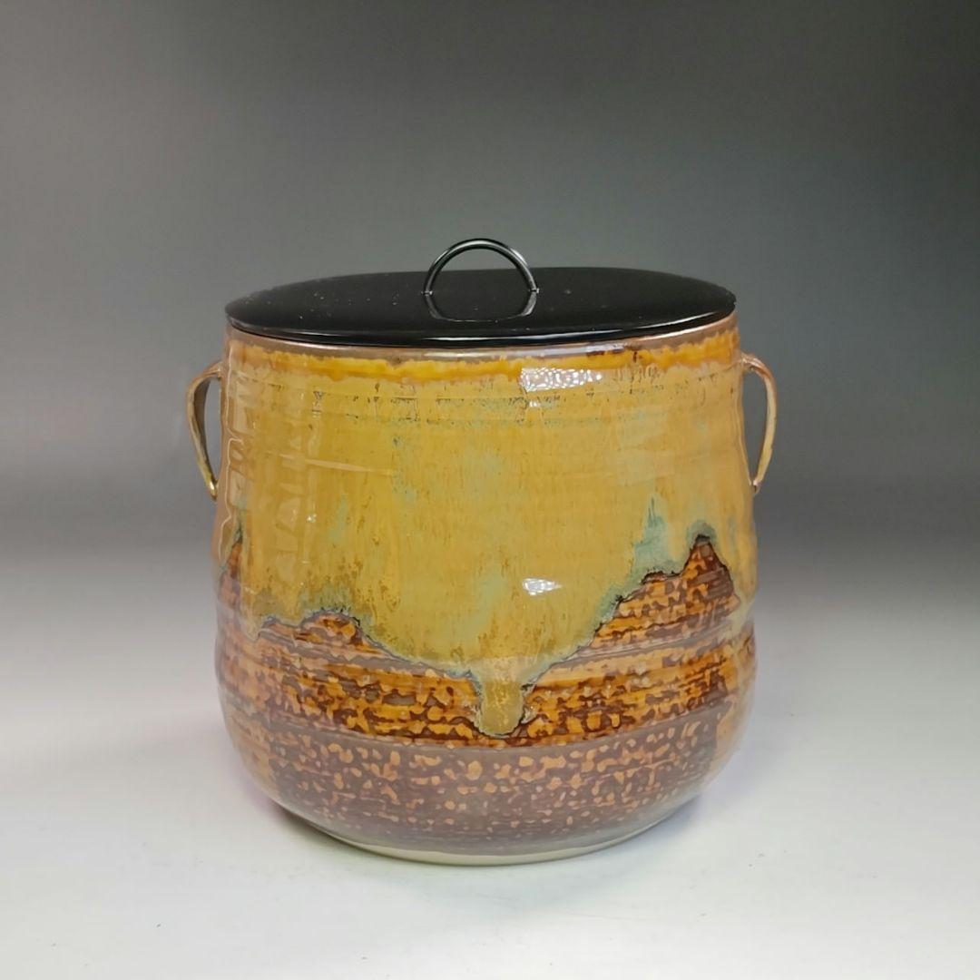 イ771 水指『亀井楽山造　高取耳付水指　共箱』『一閑塗蓋　表朔造』茶道具