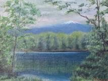 【真作】絵画　諸橋楽陽　油彩4号　知床五湖にて　湖畔から望む残雪の山　Y176