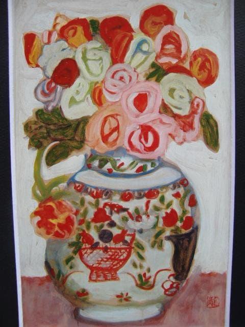 梅原龍三郎、【ばら】、年代物・希少な画集画、新品高級額 額装付、状態良好