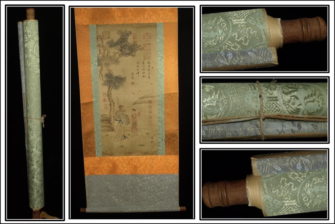 人物図 中国　五代 肉筆保證 唐物唐本　掛け軸　捲り BD323A12-1