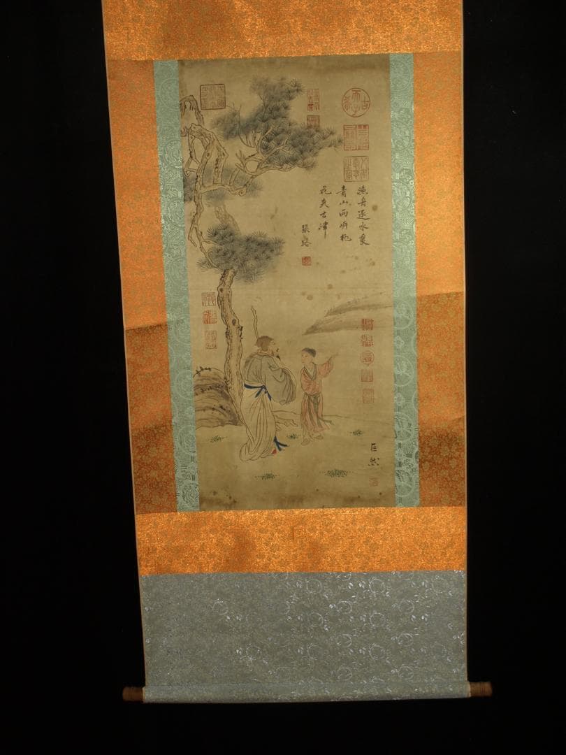 人物図 中国　五代 肉筆保證 唐物唐本　掛け軸　捲り BD323A12-1