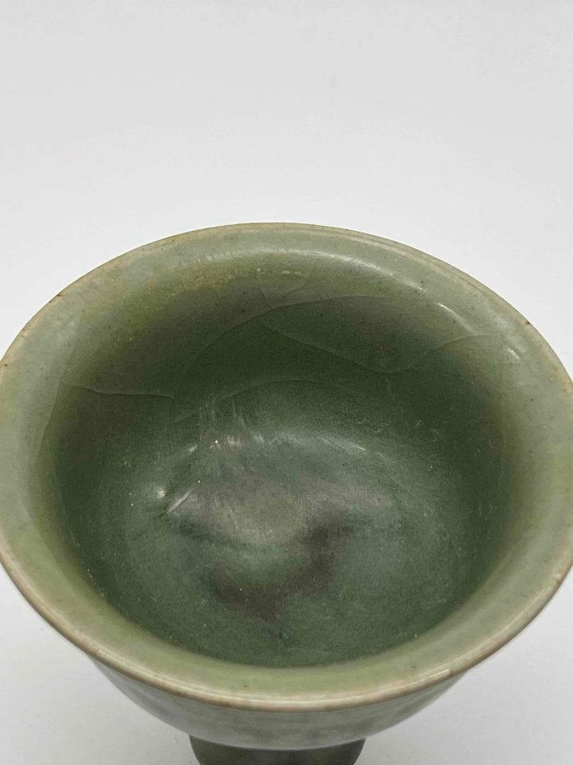 元から明時代　青磁　龍泉窯高足杯 馬上杯　青磁茶碗　唐物(F-43)