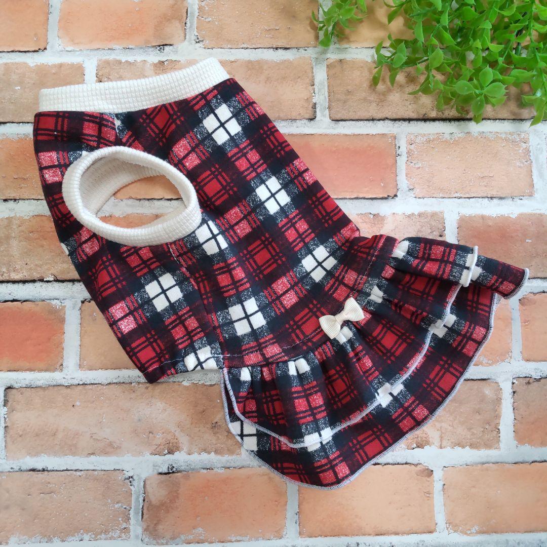 犬服 No.193 かすれ風チェックワンピース ハンドメイド