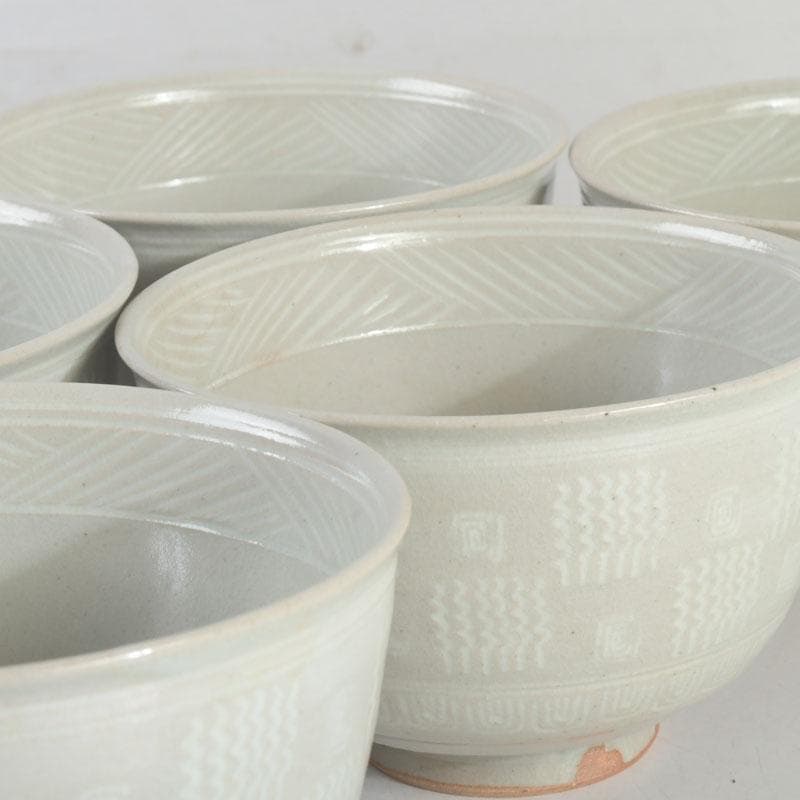 茶道具　京焼　加藤春永作　三島市松　数茶碗　六客　共箱　V　9769