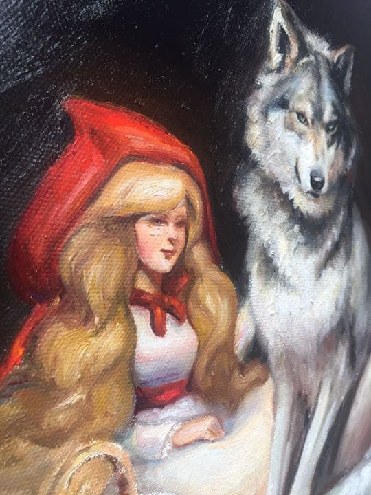赤ずきんと狼 油絵 原画 手描き オリジナル