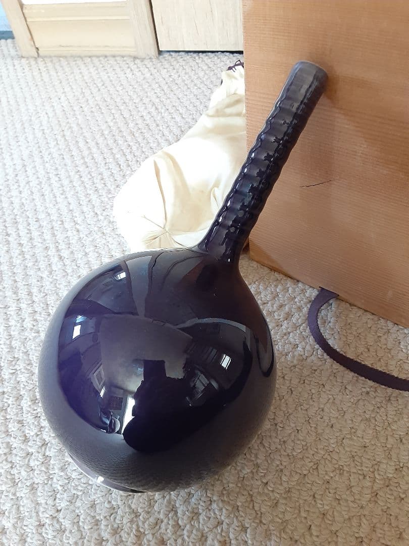 九谷焼人間国宝三代徳田八十吉の一輪挿花入/共箱付き濃紺瑠璃花瓶壺/茶華道