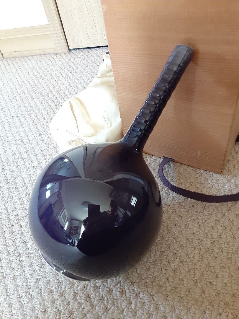 九谷焼人間国宝三代徳田八十吉の一輪挿花入/共箱付き濃紺瑠璃花瓶壺/茶華道