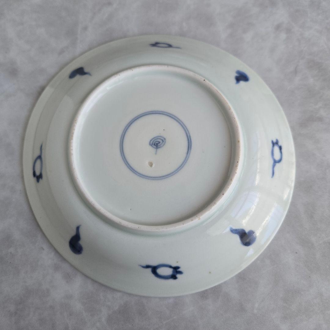 古伊万里　染付　蛸唐草　五寸皿　龍　江戸時代　金直し　金継ぎ　骨董　アンティーク