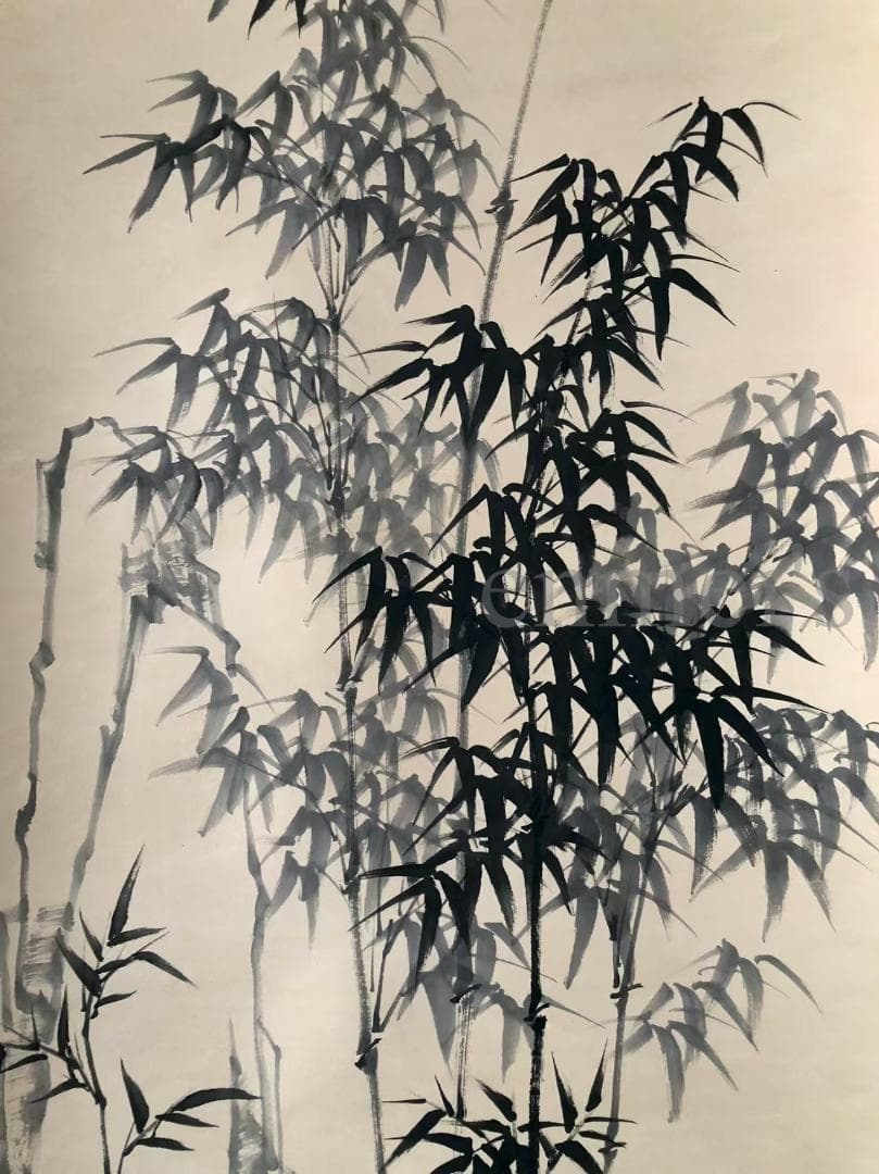 中国古美術・純手描き四尺竹の掛軸・水墨画・鄭板橋印款・文房置物・茶道・肉筆・書画