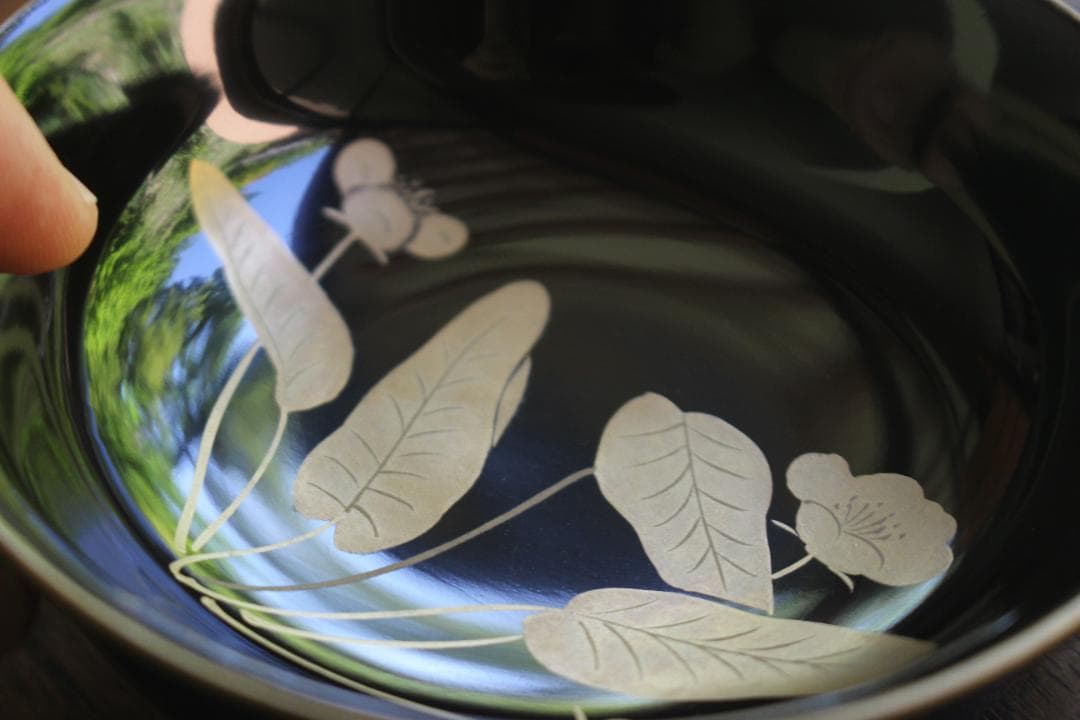 ばら売り可！時代金縁黒漆に優美な草花蒔絵の映える小皿6点（検輪島塗蒔絵皿菓子皿