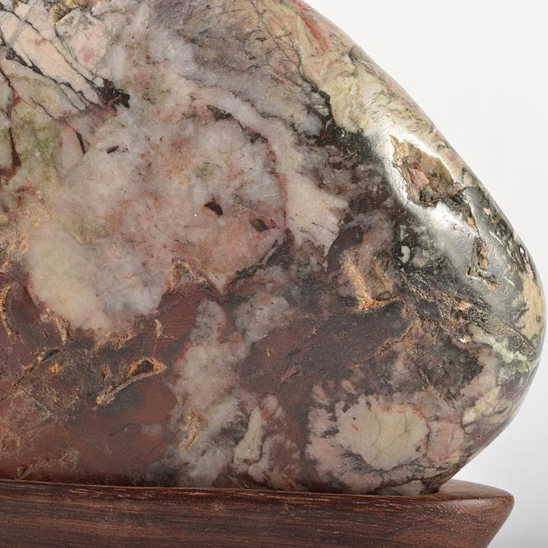 天然石　鑑賞石　菊花石　置物　重さ約1127g　唐木台付　C　R7298