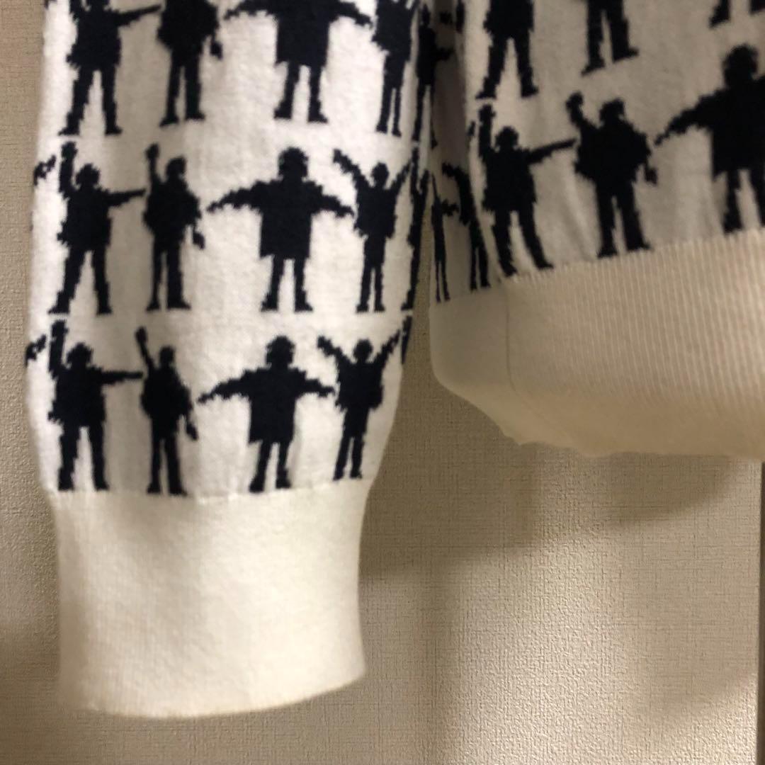 アドミラルゴルフ ビートルズ コラボ ニット ホワイト 総柄 Lサイズ