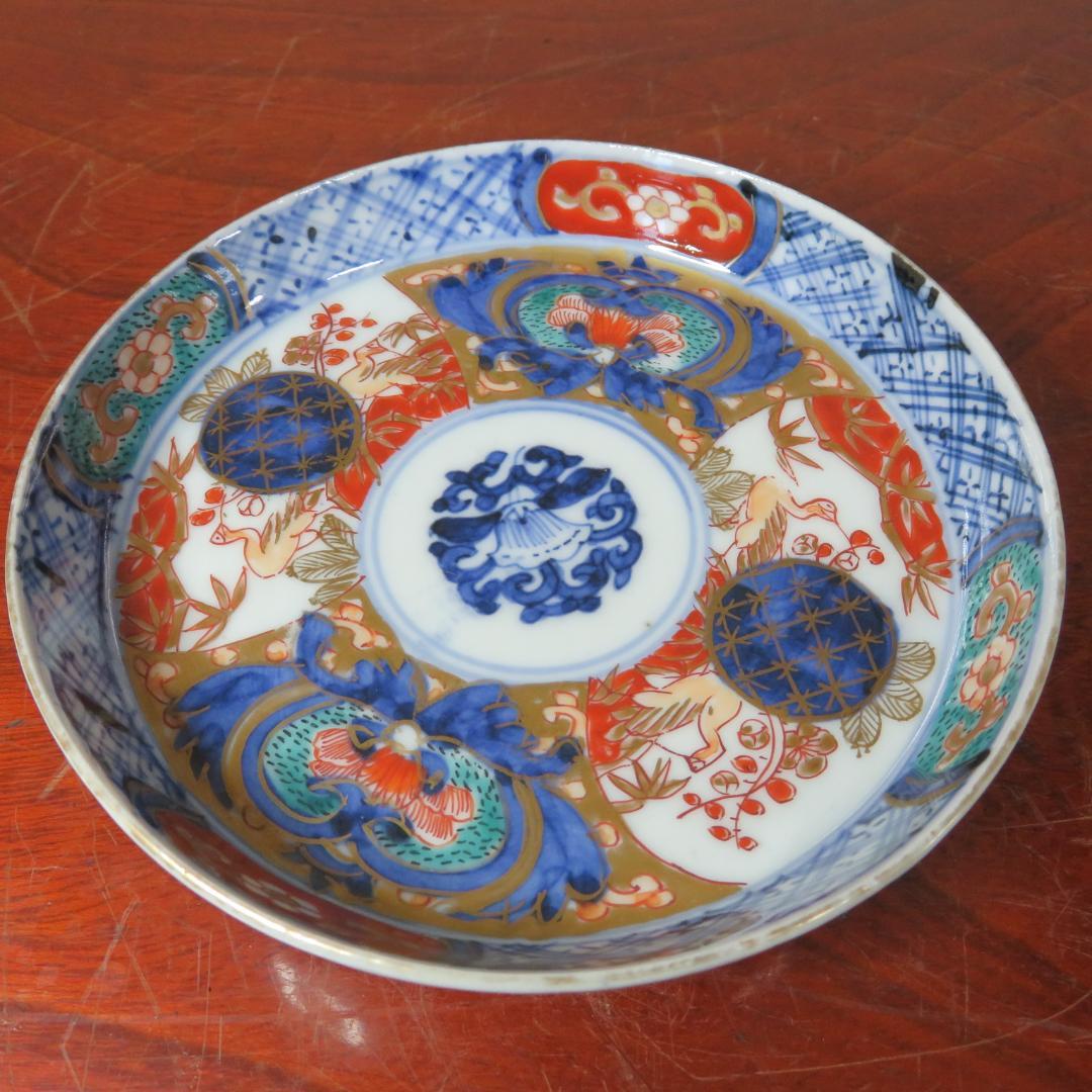 古伊万里 小皿 2枚 金彩 鶴 花文様 冨貴長春 極上品