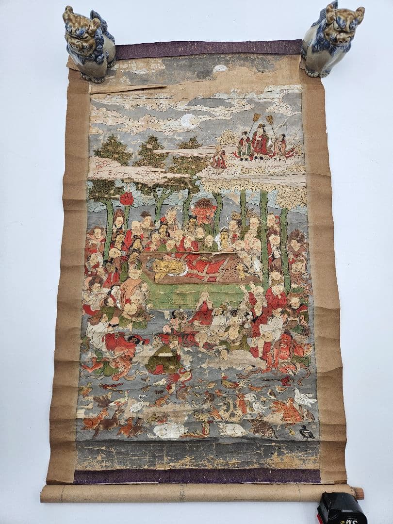 古仏画 涅槃図 肉筆 真作 無落款 仏教美術