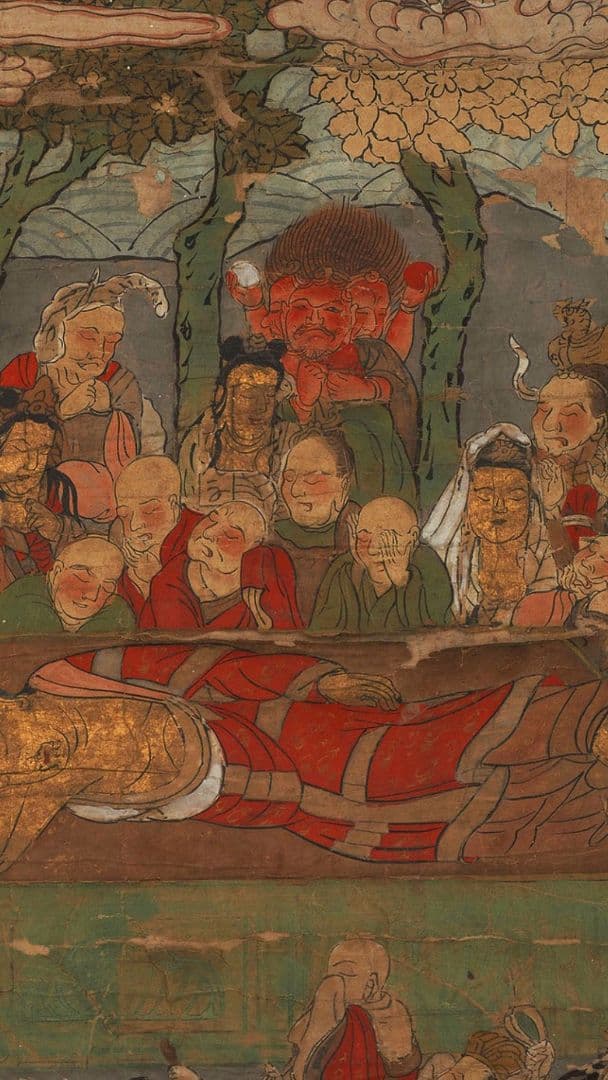 古仏画 涅槃図 肉筆 真作 無落款 仏教美術