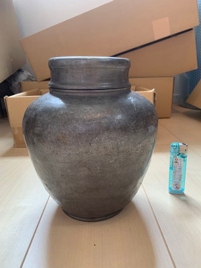 古錫製　錫斑茶壷　煎茶道具　高さ21cm