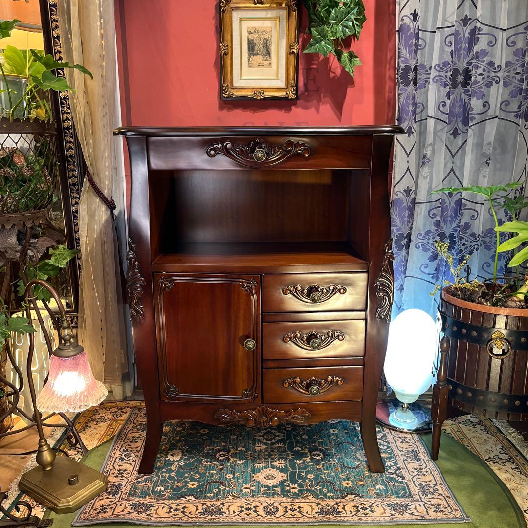 レザートップ　猫脚　アクセントホールキャビネット