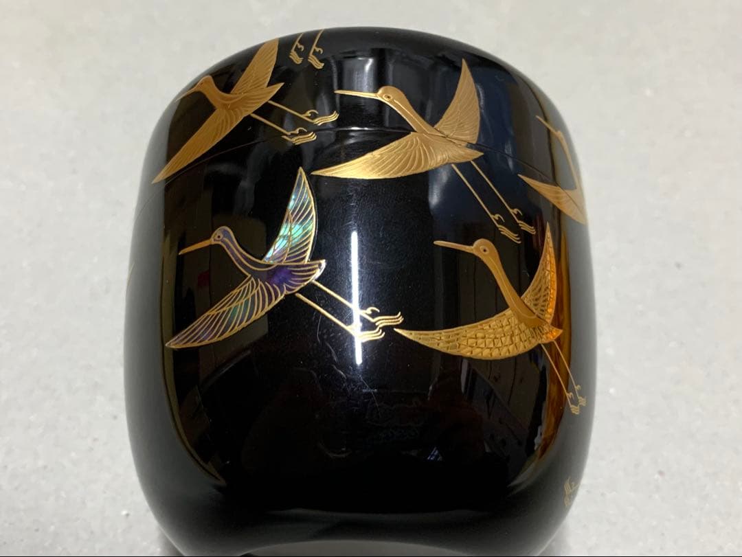 群鶴 内銀溜塗 内銀 棗 大棗 茶道具 茶器 蒔絵 青貝 螺鈿