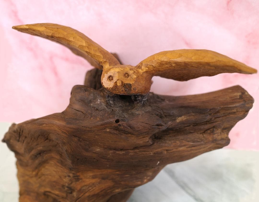 工房がんま フクロウの木彫り 流木