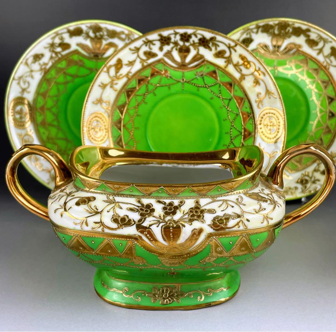 【希少】オールドニッポン シュガーボウル クリーマー ソーサー３枚セット 金盛り