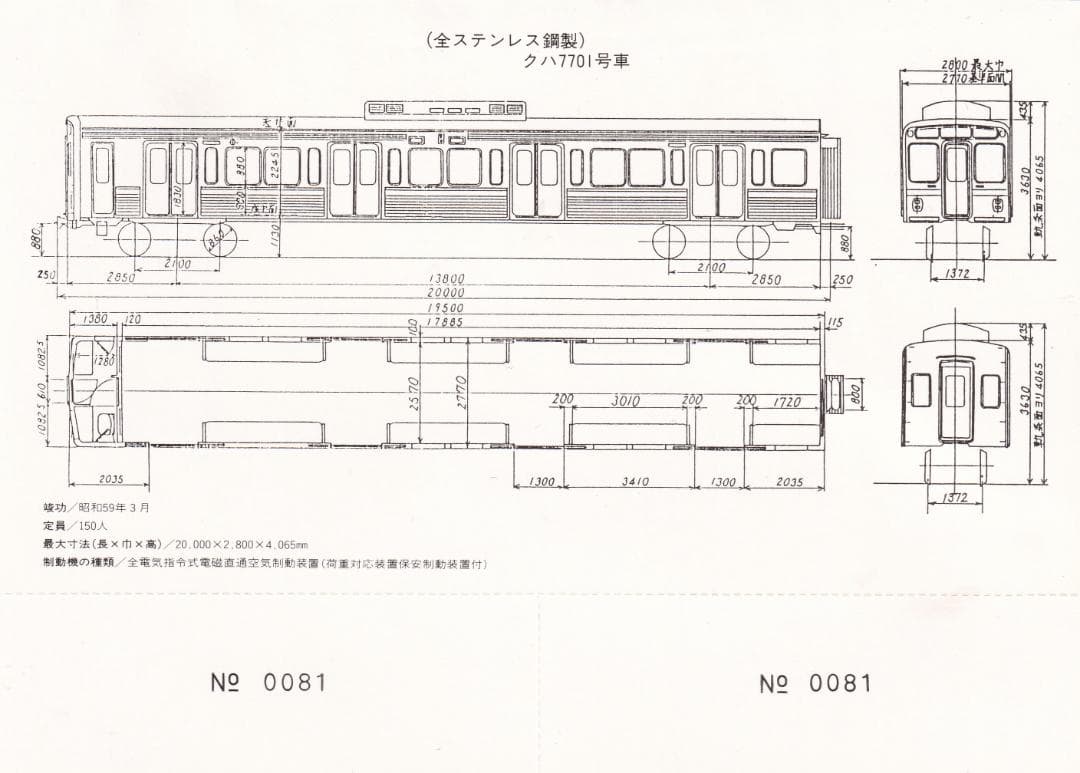 1984京王帝都電鉄7000系車両入線記念乗車券