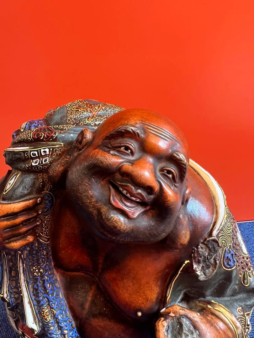 1067  九谷焼  色絵金襴手布袋像 置物  時代物