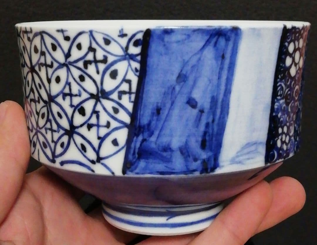 谷口良三作　京焼　染付　茶碗　共箱　茶道具