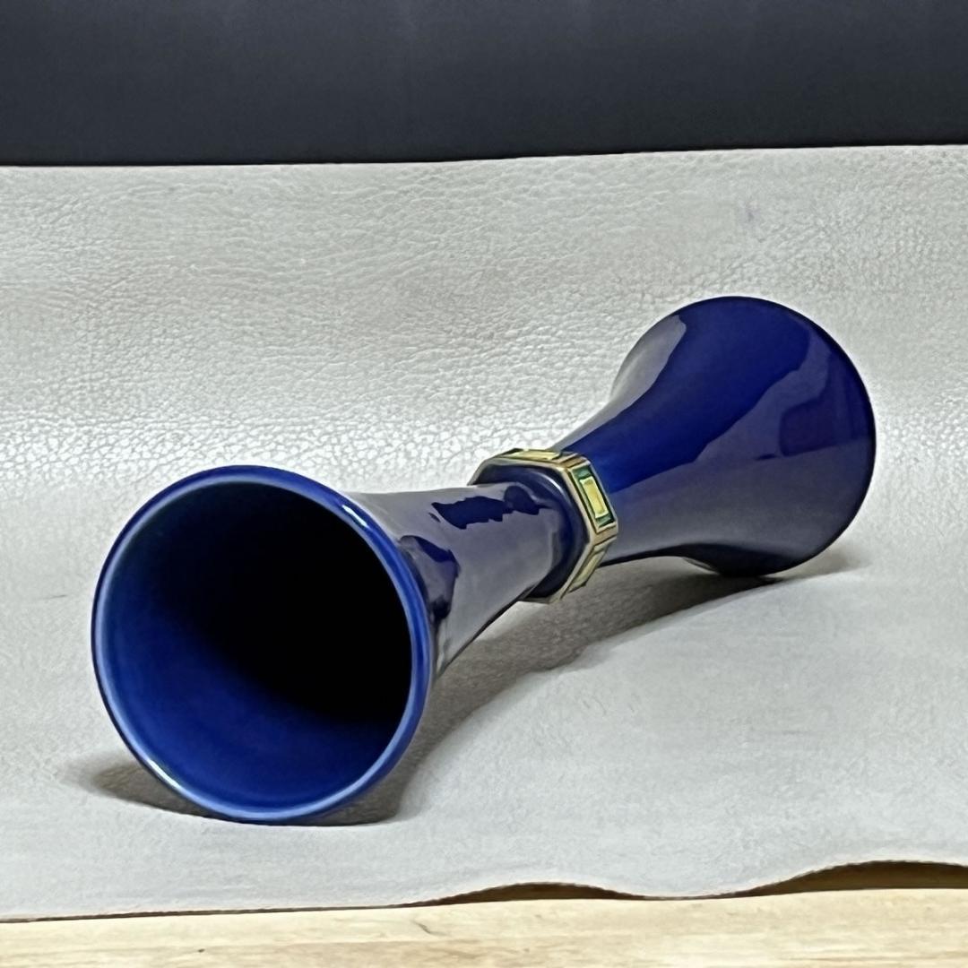 中村翠嵐 交趾 尊式花入 共箱 紺青交趾 花入 【k3522】