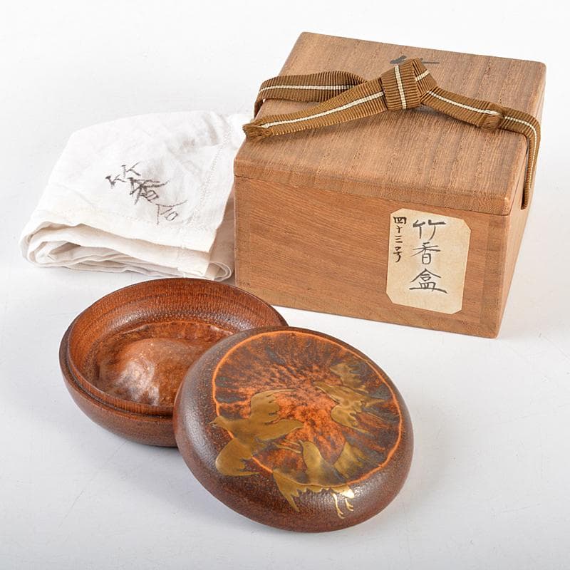 茶道具　祥斎作　宗博作　鳥蒔絵　竹香合　共箱　M　R5720