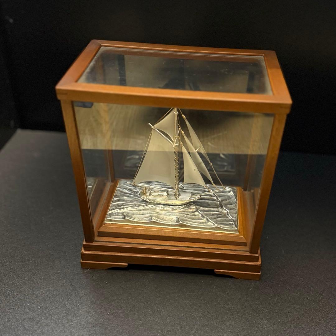STERLING950　関製 銀製 帆船オブジェ ヨット模型 木製ケース付