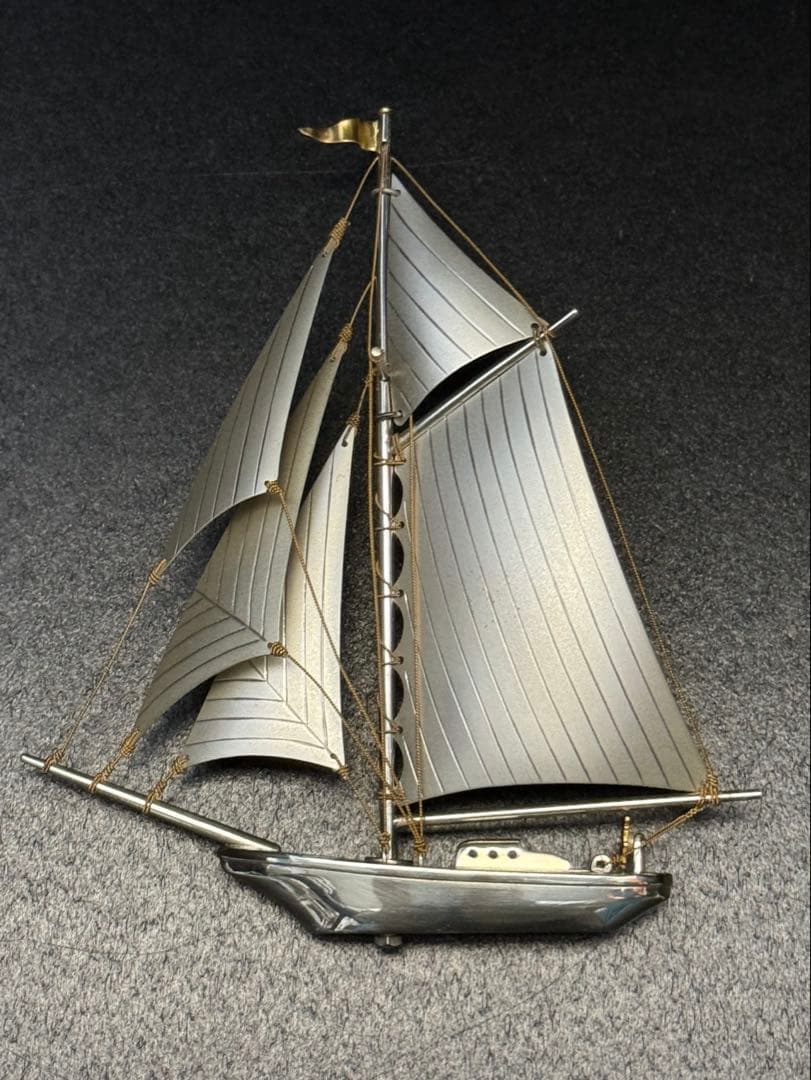 STERLING950　関製 銀製 帆船オブジェ ヨット模型 木製ケース付