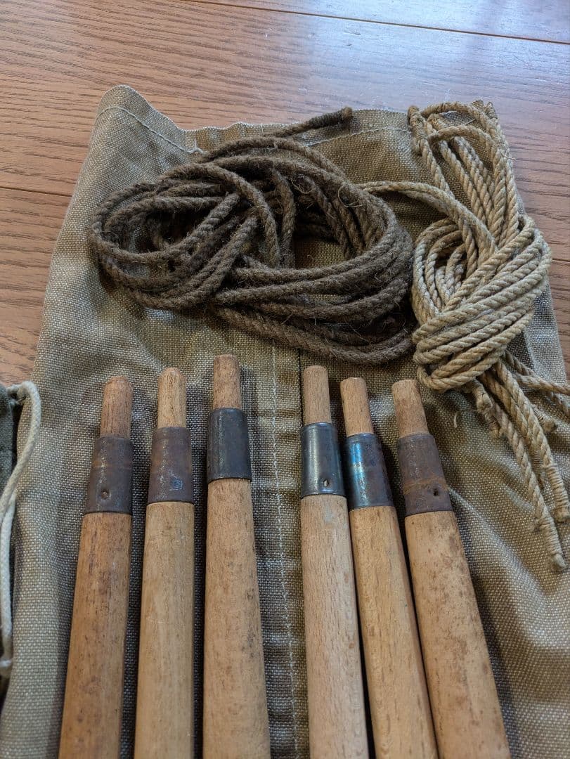 フランス軍幕　ポールペグ収納袋セット　ロープ付き