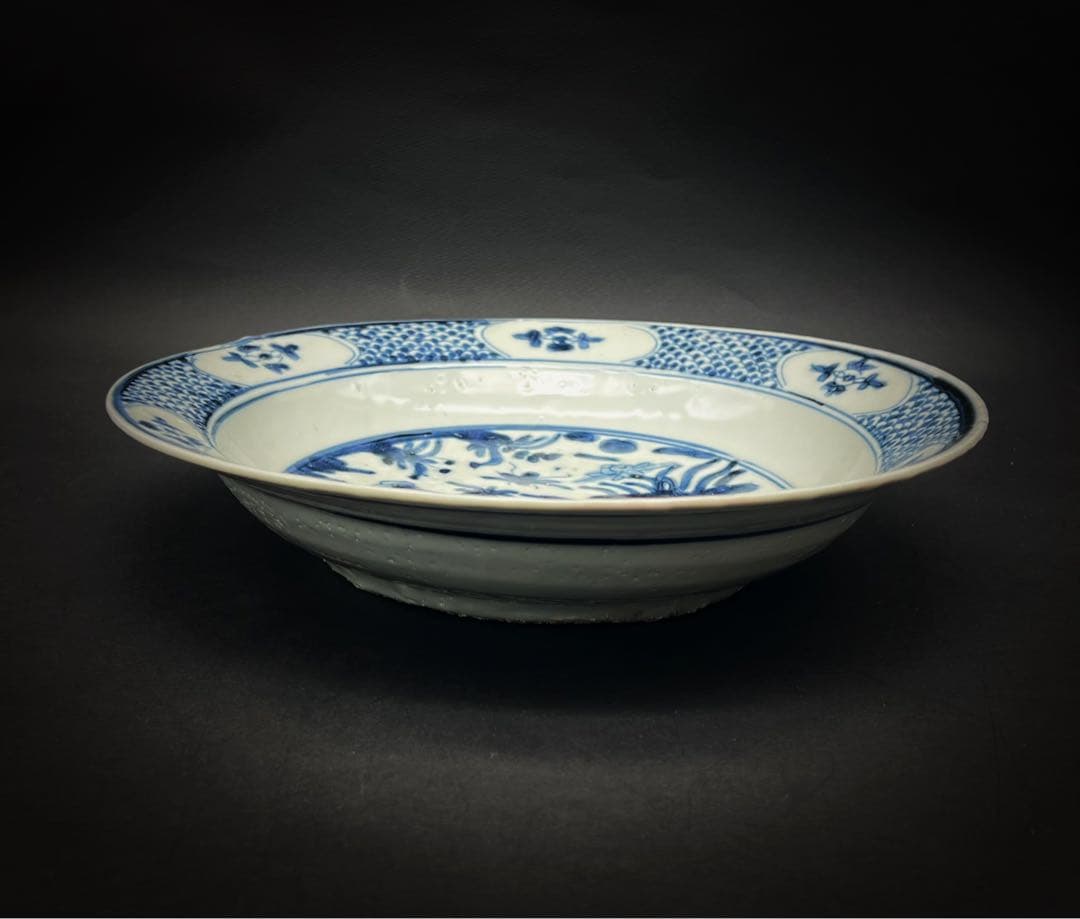 中国美術 中国古玩 明代 青華染付 飾り皿 大皿