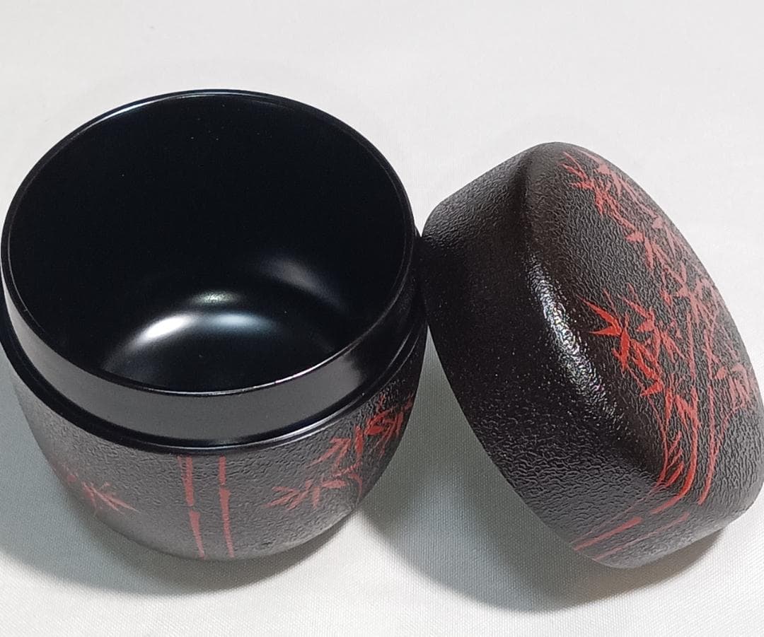 茶道具　加賀山中塗　蒔絵師　高橋峯房作　乾漆造朱竹蒔絵利休棗　超美品！！