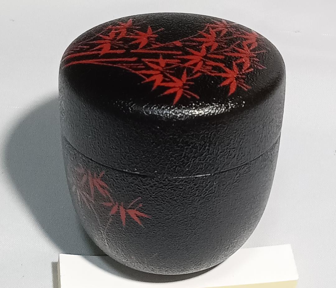茶道具　加賀山中塗　蒔絵師　高橋峯房作　乾漆造朱竹蒔絵利休棗　超美品！！