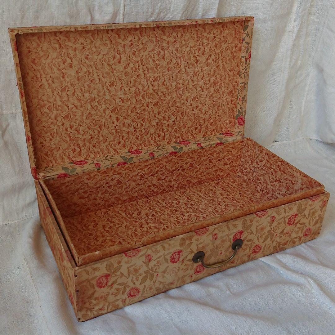 カルトナージュ 可愛い花柄の大きな収納ボックス 木製 フランスアンティーク