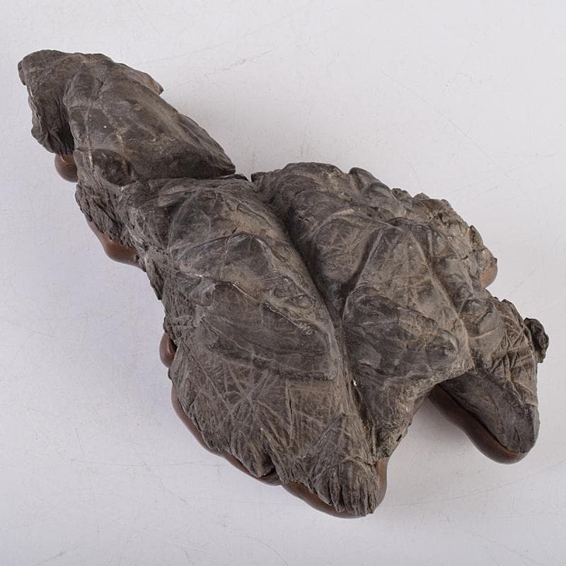 天然石　鑑賞石　太湖石　霊壁石　置物　約1579g　唐木台付　M　R8881