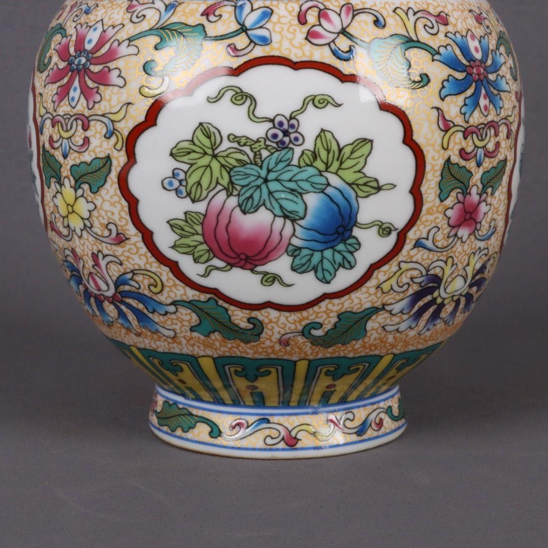 大清乾隆琺瑯彩四季瓜果双耳瓶磁花瓶 景徳鎮 陶磁器 装飾品 現代工芸品美術品置物
