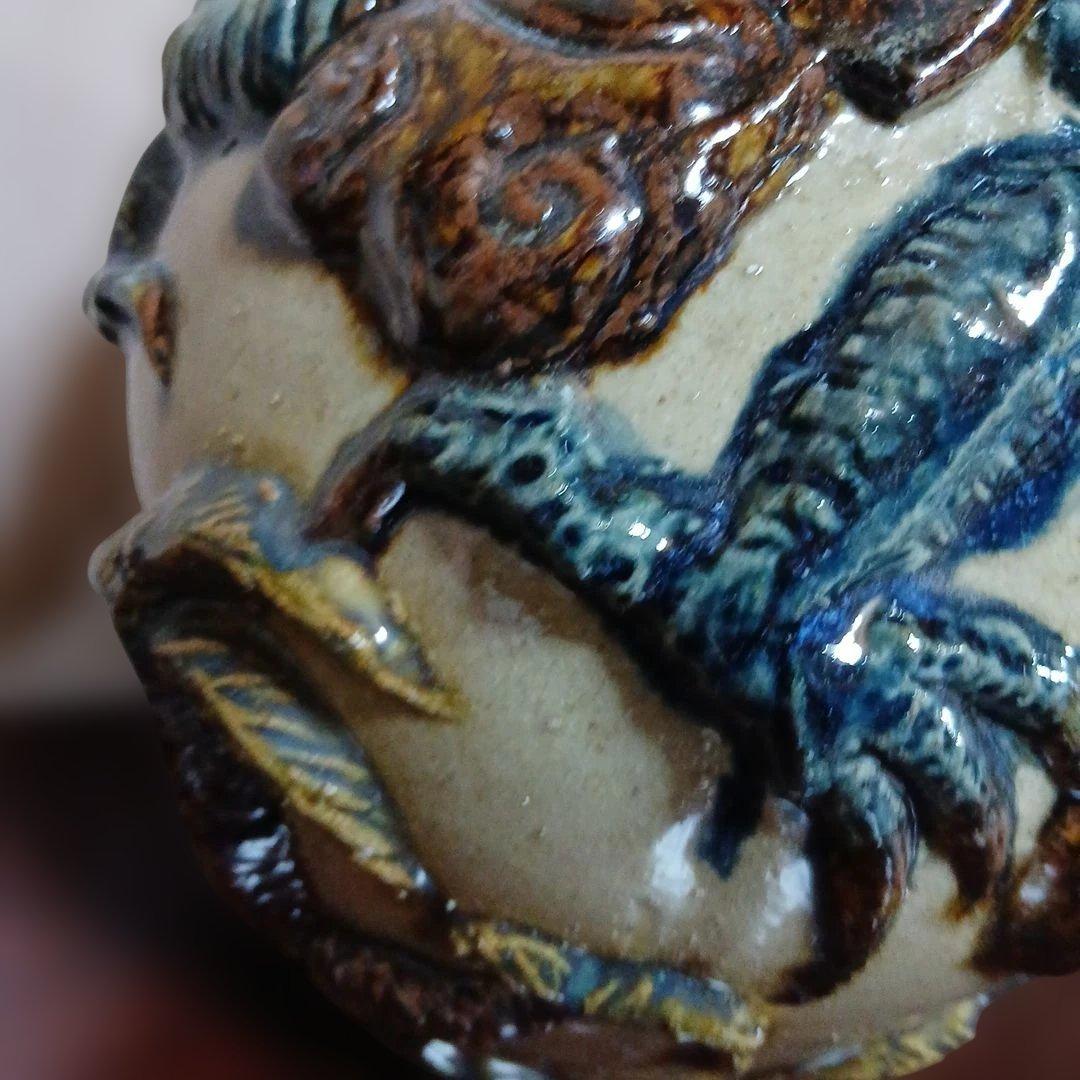 やちむん、レトロヴィンテージ、古い琉球龍坪、珍品、迫力あり