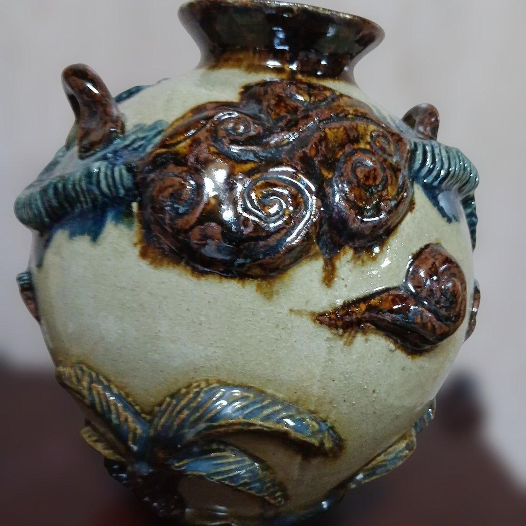 やちむん、レトロヴィンテージ、古い琉球龍坪、珍品、迫力あり